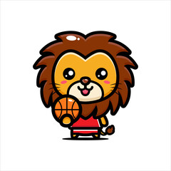 cartoon vector design of cute lion being a basketball player