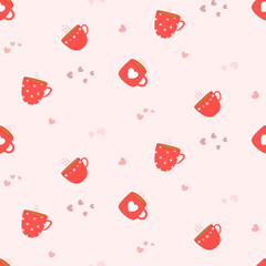 Vector - Cute many hot coffee or tea cup on pink background.