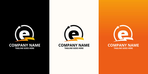 Flash initial letter E Logo Icon Template. Illustration vector graphic. Design concept Electrical Bolt and electric plugs With letter symbol. Perfect for corporate, more technology brand identity