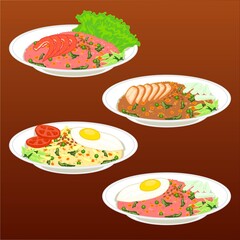 Nasi Goreng or Fried Rise icon, object, and beground template 