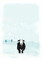Christmas card with cow illustration