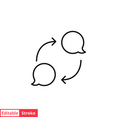 Bubble speech with arrow, feedback line icon. Testimonials and customer relationship management concept. Simple outline style. Vector illustration isolated on white background. Editable stroke EPS 10.