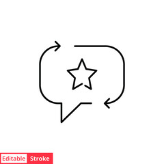 Favourite feedback line icon. Testimonials and customer relationship management concept. Bubble speech star outline style. Vector illustration isolated on white background. Editable stroke EPS 10.