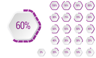 Set of percentage diagrams, indicator bar from 0 to 100, for web design, . Modern infographic elements. Ux percent download, dashboard for app, web, user interface UI or infographic.