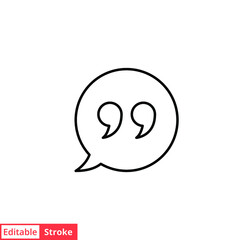 Bubble speech with quote mark line icon. Testimonials and customer relationship management concept. Simple outline style. Vector illustration isolated on white background. Editable stroke EPS 10. 