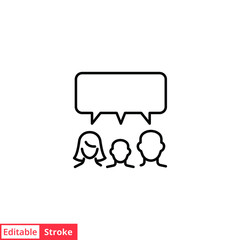 Family talk line icon. Testimonials and customer relationship management concept. Simple outline style. Vector illustration isolated on white background. Editable stroke EPS 10.