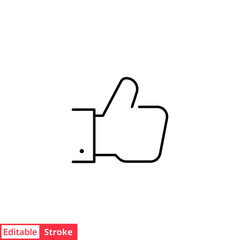 Obraz premium Hand thumb up gesture line icon. Testimonials, like and customer relationship management concept. Simple outline style. Vector illustration isolated on white background. Editable stroke EPS 10.