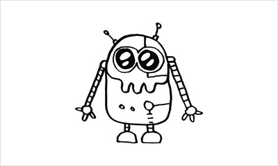 cute robot with puffy eyes animated hand drawn. doodle style illustration isolated on white background. modern futuristic artificial machine design vector.