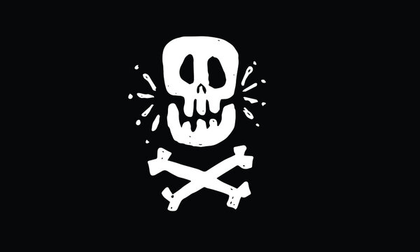 animated skull and cross bones in cartoon illustration style. doodle drawing design vector of pirate logo. representing of death, warning, gothic, monster, danger, etc.