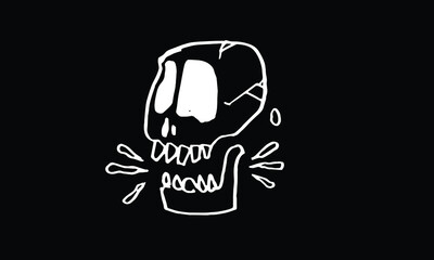single skull skeleton doodle drawing. animated cartoon illustration hand drawn. creepy scary horror thriller design vector. scared scream expression.