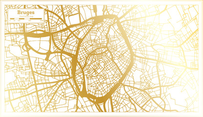 Fototapeta premium Bruges Belgium City Map in Retro Style in Golden Color. Outline Map.