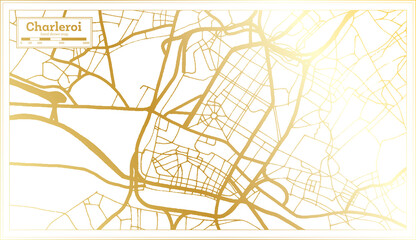 Charleroi Belgium City Map in Retro Style in Golden Color. Outline Map.