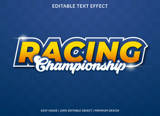 racing championship text effect template design with bold style and 3d concept use for business brand and logo