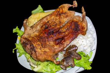 FRIED CUY WITH CHOCLO, LETTUCE AND RICE