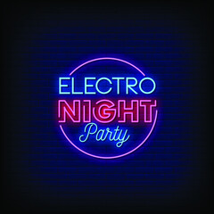 Electro Night Party Now Neon Signs Style Text Vector