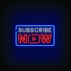 Subscribe Now Neon Signs Style Text Vector