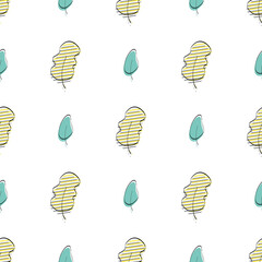 Seamless pattern with leaves. Drawn by hand. Good for wrapping paper and textiles. Flat style. Vector