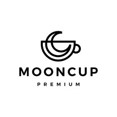 moon cup coffee tea monoline outline logo vector icon illustration