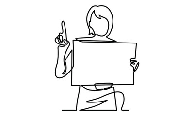 Continue line of woman holding a whiteboard