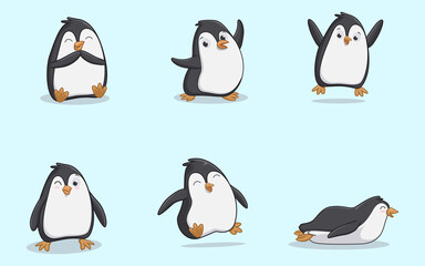 penguin characters in different poses set