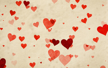 hearts on old paper texture