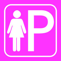 Ladies toilet sign on pink background.