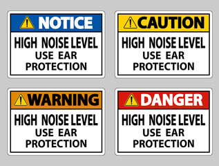 High Noise Level Use Ear Protection on White Background