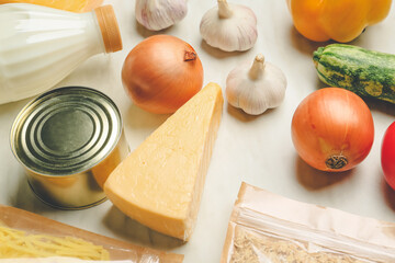 Different products on light background