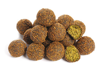 Tasty falafel balls on white background