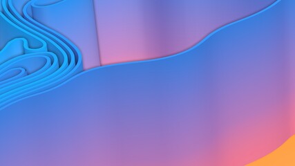 Abstract 3D render pink orange eccentric  colorful spline strips rows light and shadow curves flowing motion movement surface texture waves background.