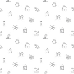 Seamless pattern with water and drinks icon on white background. Included the icons as bottle, glasses, bathroom, faucet, shower, cup, kettle And Other Elements.