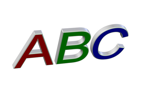 Bunte Buchstaben, A,B,C, vor weißem Hintergrund, 3D-Illustration