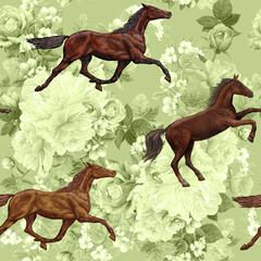 Running horse and seamless pattern for printing on textiles,Wallpaper
