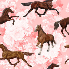 Running horse,seamless pattern for printing on textiles,Wallpaper
