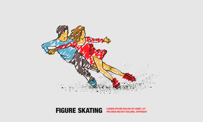 Professional pair figure skating sport. Vector outline of figure skating sport with scribble doodles style drawing.