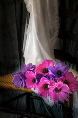  bouquet of flowers on chair