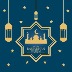 Ramadhan kareem greeting background islamic with star and lantern