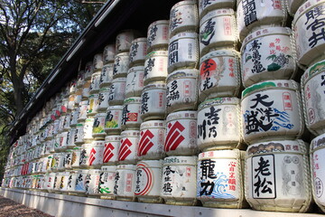 sake barrels on sunny shine , Japan