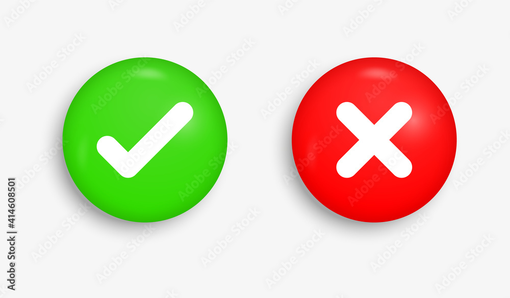 Poster Green check and red cross mark icon - approved and rejected symbols - yes and no buttons for apps and website	
