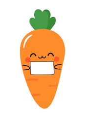 Cartoon carrot with a sign on white background vector illustration.