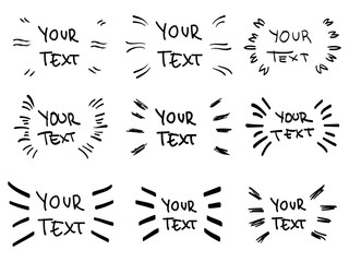 Vector hand drawn collection of design  elements for emphasis text in comic style