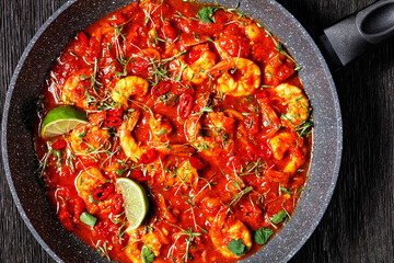 Prawn karahi - tomato shrimp curry, top view