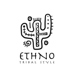 Ethnic cactus decor. Handmade background for your design. Tribal tatto element