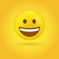 3d smile face, Grinning emoji Face showing upper teeth, happy Smiley Face open eyes emoticon, smiling emotion character with Open Mouth	
