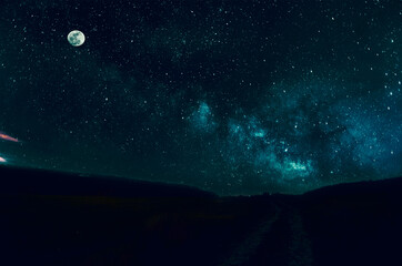 background with stars, the moon and stars, Road at the night 