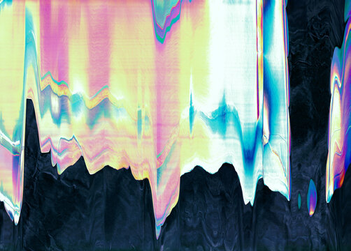 Abstract mint, pink and black digital glitch art background texture with interlaced and distortion effect. Futuristic cyberpunk poster design. Retro futurism rave surreal aesthetic. Copy space