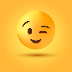 3d Winking emoji face , slight smile winky emoticon closed one eye