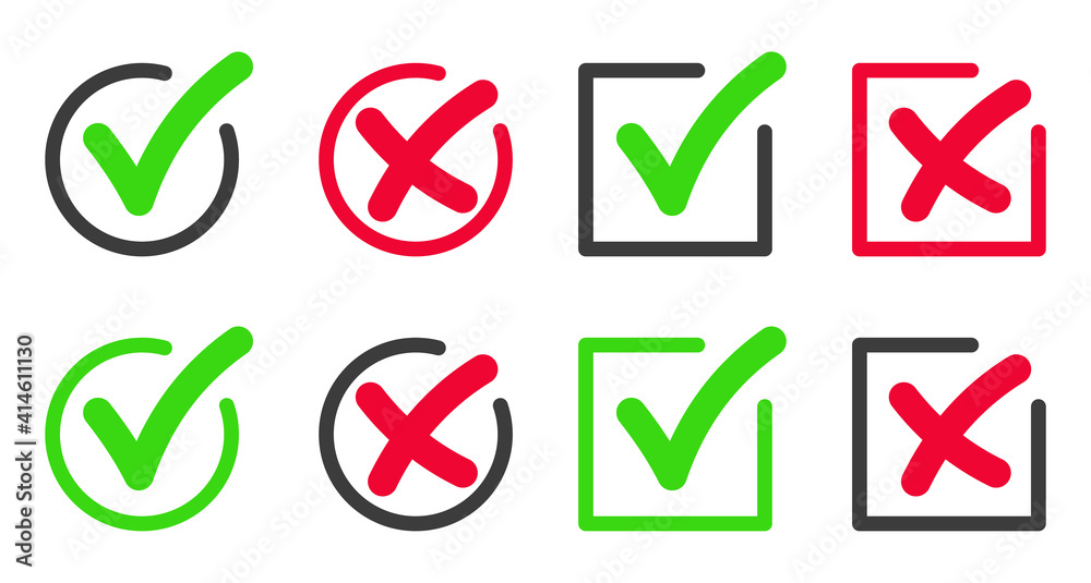 Leinwandbilder Green check and red cross mark icon - approved and rejected symbols - yes and no buttons for apps and website