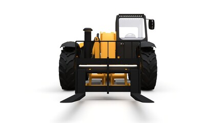 Forklift truck on a white isolated background. 3d rendering.