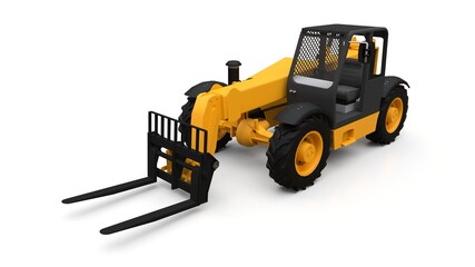 Forklift truck on a white isolated background. 3d rendering.